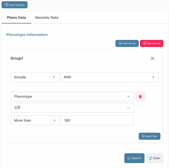 Cohort Browser 좌측 영역 - Pheno Data