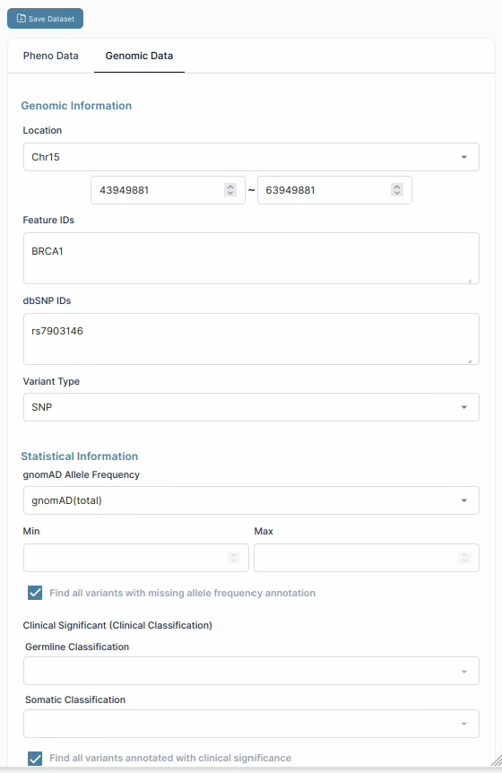 Cohort Browser 좌측 영역 - Genomic Data